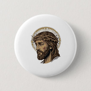 Vintage Engraved Crown of Thorns Portrait Shirt_1 2 Inch Round Button