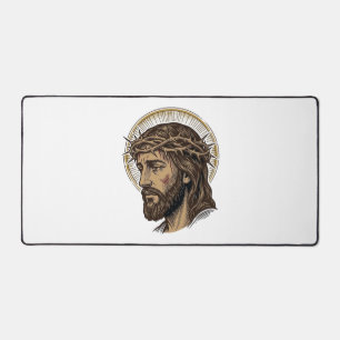 Vintage Engraved Crown of Thorns Portrait Shirt_1 Desk Mat