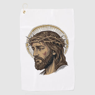 Vintage Engraved Crown of Thorns Portrait Shirt_1 Golf Towel
