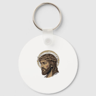 Vintage Engraved Crown of Thorns Portrait Shirt_1 Keychain