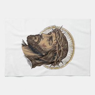 Vintage Engraved Crown of Thorns Portrait Shirt_1 Kitchen Towel