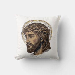 Vintage Engraved Crown of Thorns Portrait Shirt_1 Throw Pillow