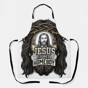 Vintage Engraved Crowned Holy Face Vector Design_1 Apron