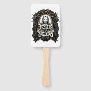 Vintage Engraved Crowned Holy Face Vector Design_1 Hand Fan