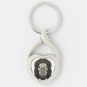 Vintage Engraved Crowned Holy Face Vector Design_1 Keychain