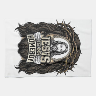 Vintage Engraved Crowned Holy Face Vector Design_1 Kitchen Towel