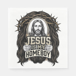 Vintage Engraved Crowned Holy Face Vector Design_1 Napkin
