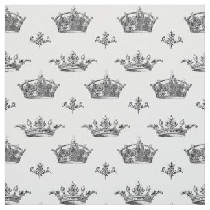 Vintage Engraved Crowns and Fleur-de-Lis Fabric