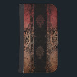 Vintage Engraved Damask Samsung S4 Wallet Case<br><div class="desc">Layers of grungy damask in red,  gold and black with ornate engraved borders and background embellishment.</div>