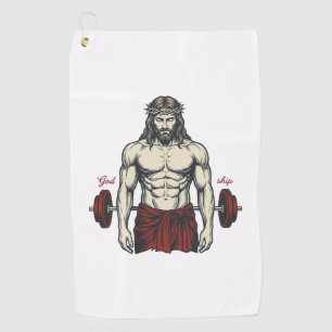Vintage Engraved Faith Strength Graphic Design_1 Golf Towel