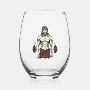 Vintage Engraved Faith Strength Graphic Design_1 Stemless Wine Glass