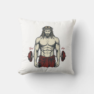 Vintage Engraved Faith Strength Graphic Design_1 Throw Pillow