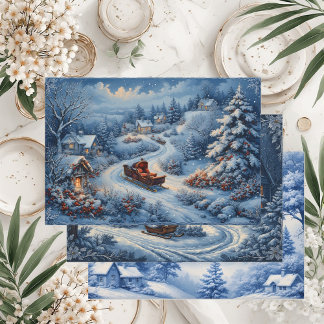Vintage Engraved French Toile Snow Winter Cottage Wrapping Paper Sheet