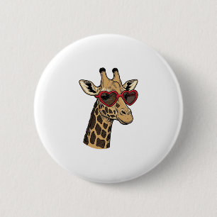 Vintage Engraved Giraffe Heart Sunglasses Design_1 2 Inch Round Button