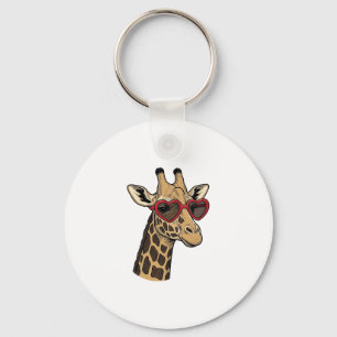 Vintage Engraved Giraffe Heart Sunglasses Design_1 Keychain