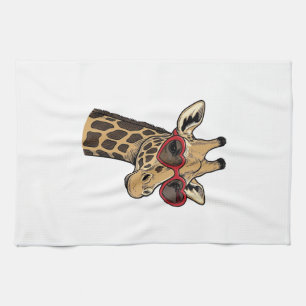 Vintage Engraved Giraffe Heart Sunglasses Design_1 Kitchen Towel