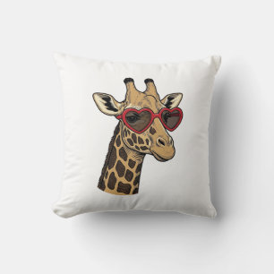 Vintage Engraved Giraffe Heart Sunglasses Design_1 Throw Pillow