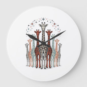 Vintage Engraved Giraffe Herd Safari Shirt Design_ Large Clock