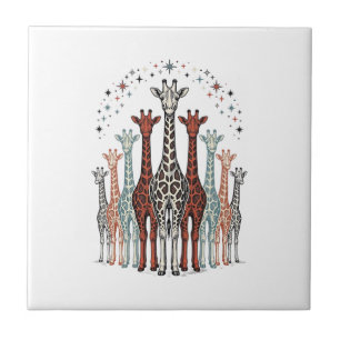 Vintage Engraved Giraffe Herd Safari Shirt Design_ Tile