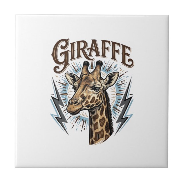 Vintage Engraved Giraffe Lightning T-Shirt Design_ Tile (Front)