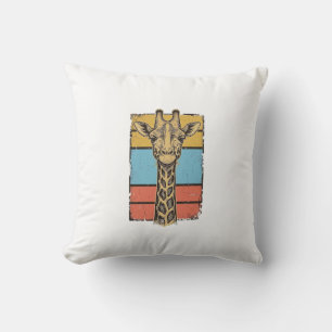 Vintage Engraved Giraffe Retro Stripes Shirt Desig Throw Pillow