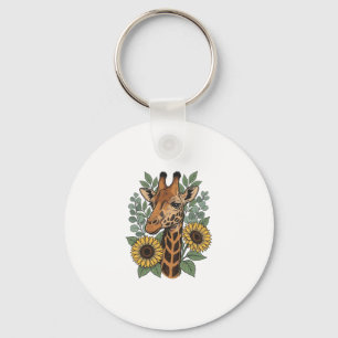 Vintage Engraved Giraffe Sunflower Floral Shirt_1 Keychain