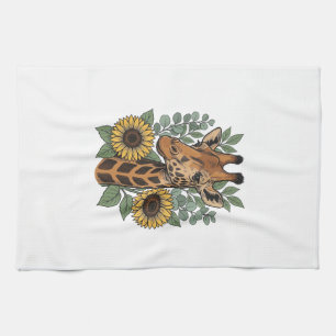 Vintage Engraved Giraffe Sunflower Floral Shirt_1 Kitchen Towel