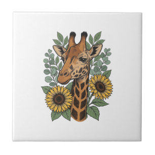Vintage Engraved Giraffe Sunflower Floral Shirt_1 Tile