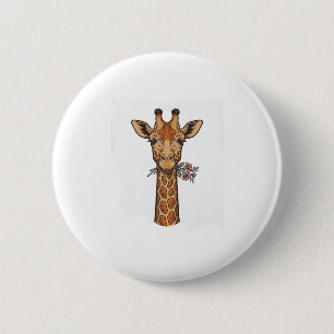 Vintage Engraved Giraffe With Flowers Shirt_1 2 Inch Round Button
