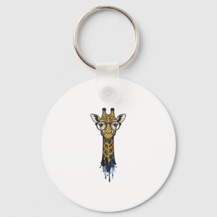 Vintage Engraved Giraffe With Glasses Design_1 Keychain