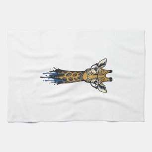 Vintage Engraved Giraffe With Glasses Design_1 Kitchen Towel