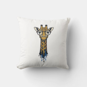 Vintage Engraved Giraffe With Glasses Design_1 Throw Pillow
