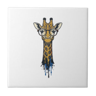 Vintage Engraved Giraffe With Glasses Design_1 Tile