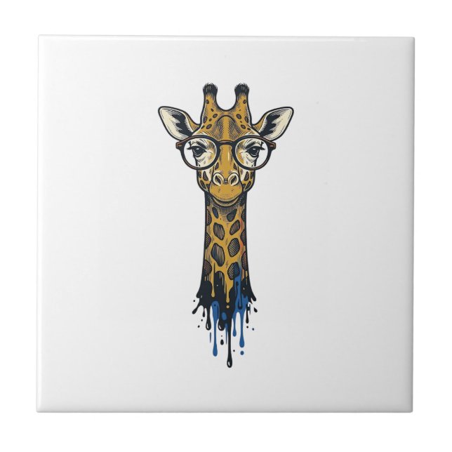 Vintage Engraved Giraffe With Glasses Design_1 Tile (Front)