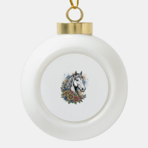 Vintage Engraved Horse Floral Vector Shirt Design_ Ceramic Ball Christmas Ornament