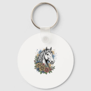 Vintage Engraved Horse Floral Vector Shirt Design_ Keychain