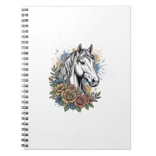 Vintage Engraved Horse Floral Vector Shirt Design_ Notebook