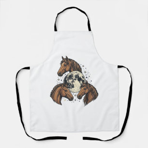 Vintage Engraved Horse Moon Vector T-Shirt Design_ Apron