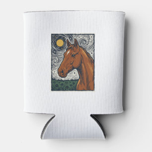 Vintage Engraved Horse Starry Night Art Design Can Cooler
