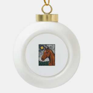 Vintage Engraved Horse Starry Night Art Design Ceramic Ball Christmas Ornament