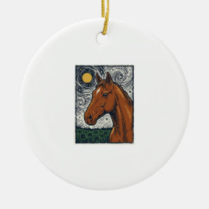 Vintage Engraved Horse Starry Night Art Design Ceramic Ornament