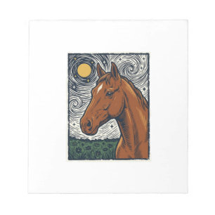 Vintage Engraved Horse Starry Night Art Design Notepad
