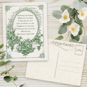 Vintage Engraved Irish Blessing with Floral Frame Postcard