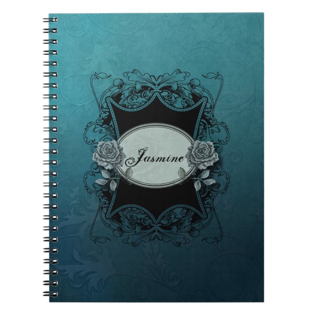 Vintage Engraved Personalized Blue Notebook (Front)