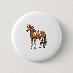 Vintage Engraved Pinto Horse Vector Design_1 2 Inch Round Button