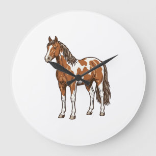 Vintage Engraved Pinto Horse Vector Design_1 Large Clock