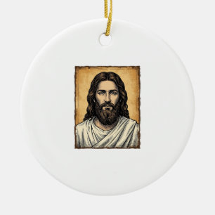 Vintage Engraved Religious Portrait Shirt Design_1 Ceramic Ornament
