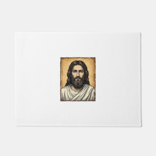 Vintage Engraved Religious Portrait Shirt Design_1 Doormat