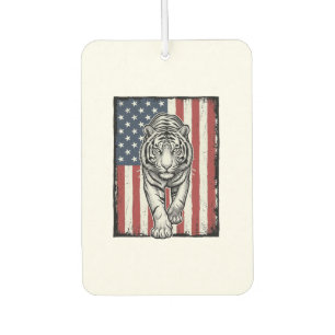 Vintage Engraved Tiger American Flag Patriotic Des Air Freshener