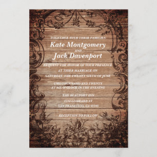 Vintage Engraved Wood Wedding Invitation